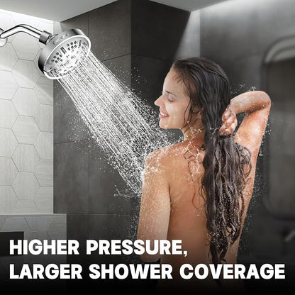 HOPOPRO Upgraded 9 Settings High Pressure Shower Head, NBC News Recommended Brand Fixed Showerhead Adjustable Bathroom Showerhead Multi-functional Rainfall Showerhead for Low Water Flow (Chrome)