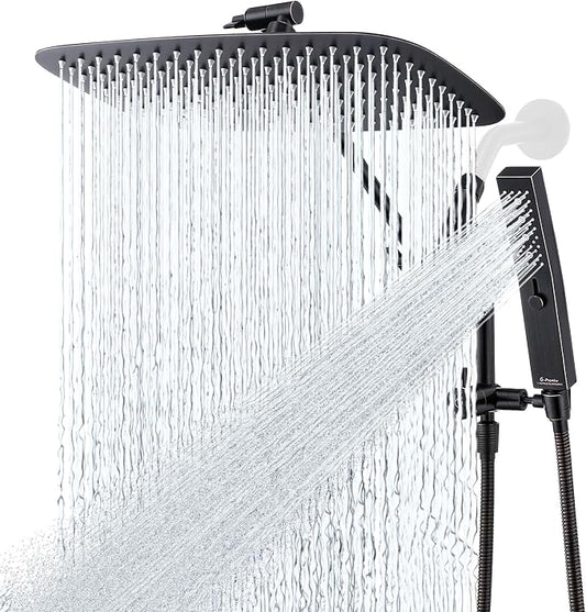 G-Promise 14 Inch Metal Rain Shower Head with Handheld (Oil Rubbed Bronze) | Suits Every Height, Pause Mode Diverter, Massage Mode Handheld, Full Body Coverage, Easy to Install, Modern Bath Upgrade