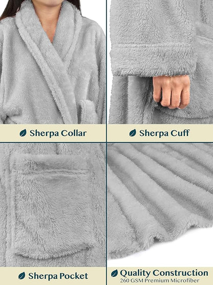 PAVILIA Premium Womens Plush Soft Robe Fluffy, Warm, Fleece Sherpa Shaggy Bathrobe