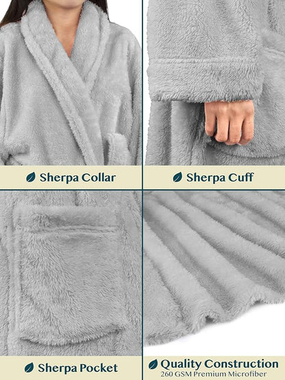 PAVILIA Premium Womens Plush Soft Robe, Fluffy Warm Fleece Sherpa Bathrobe | 260 GSM Shaggy Microfiber, Long Housecoat for Spa Shower Home College Dorm Lounging, Cozy Christmas Holiday Gift for Her