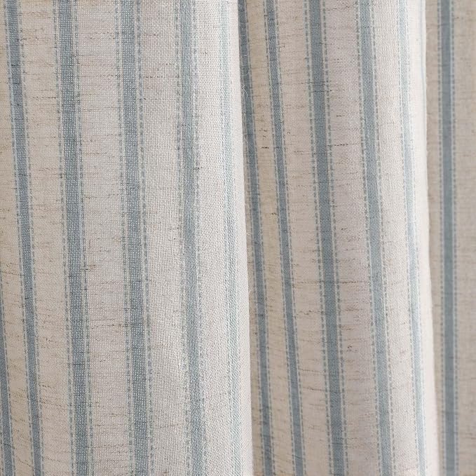 Farmhouse Striped Shower Curtain Heirloom Blue Vintage Linen Curtain 72X72 | Striped Shower Curtains with Linen Texture for Bathroom Decor