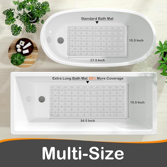 Yimobra Bathtub Mat Non Slip, 27.5"X15.5" Machine Washable Shower Floor Mat, Soft on Feet, Bath Mat with Drain Holes and Suction Cups, Bathroom Essentials, Clear