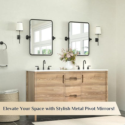 Keonjinn 16x24 Inch Black Povit Mirror for Bathroom, Tilt Mirror, Beveled | Tenmpered Glass, Rectangle, Adjustable Bathroom Mirrors for Over Sink, Farmhouse, Metal Framed, Horizontal/Vertical