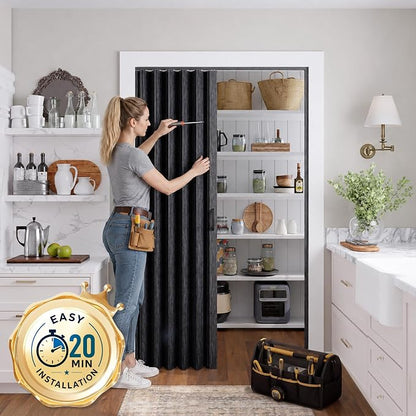 SmartStandard 36" x 80" Accordion Doors Interior, Double Walled, Black | Easy to Assemble, Save Space, PVC Accordion Folding Doors for Closet Doorway Basement, with Track and Hardware