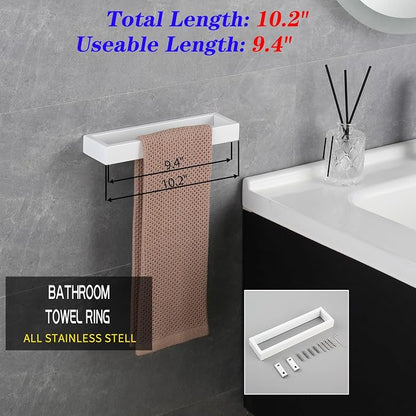 GERZWY SUS304 Stainless Steel Towel Holder Towel Hanger Towel Ring for Bathroom Lavatory Wall Mount Contemporary Style, White
