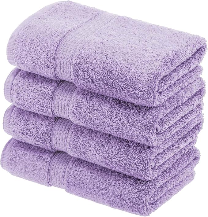 SUPERIOR Egyptian Cotton Plush & Absorbent, Hand Towel Set of 4, Purple | Quick Dry, Soft Luxury Towel Set, Bath Essentials for Bathroom, Guest Bath, Spa, 4 Piece Set, Madeline Towels