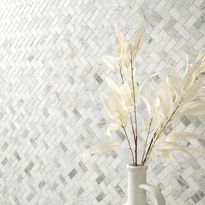 MSI Arabescato Venato White 1 in. x 2 in. Herringbone Honed Marble Mesh Mounted Mosaic Tile for Bathroom, Kitchen Backsplash, Accent Wall Tile, and Shower Wall Tile