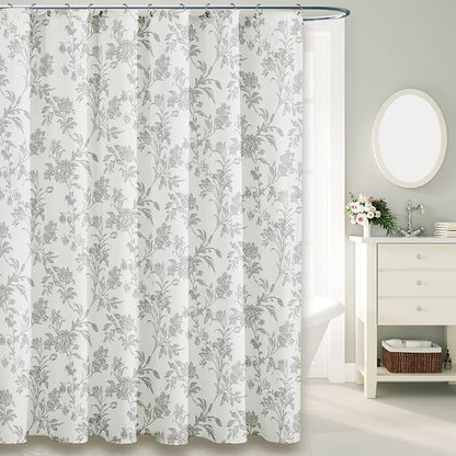 WOUVMA Vintage Farmhouse Shower Curtain for Bathroom Grey Shower Curtain Floral Cotton 72" W x 72" L