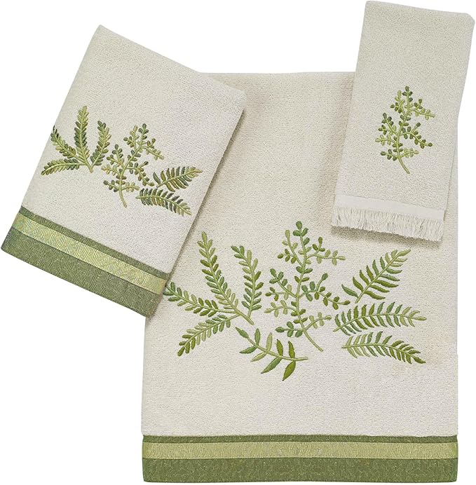 Avanti Linens - Bathroom Towel Set, 100% Soft and Absorbent Cotton Hand, Fingertip & Bath Towel, Nature-Inspired Home Decor, Set of 3 (Greenwood)