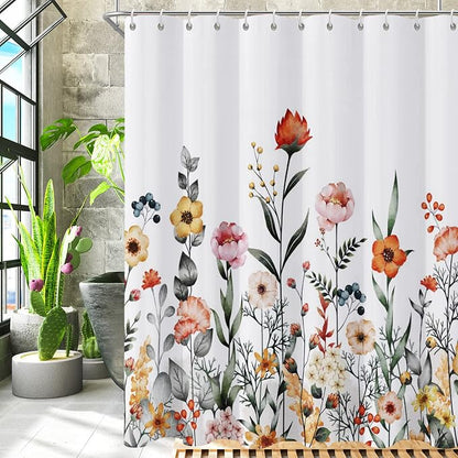 Floral Shower Curtain, Flower Shower Curtains for Bathroom, Watercolor Leaf Bathroom Curtain, Fabric Shower Curtains for Home Hotels Bathtubs Decor Easy Care Machine Washable 72x72