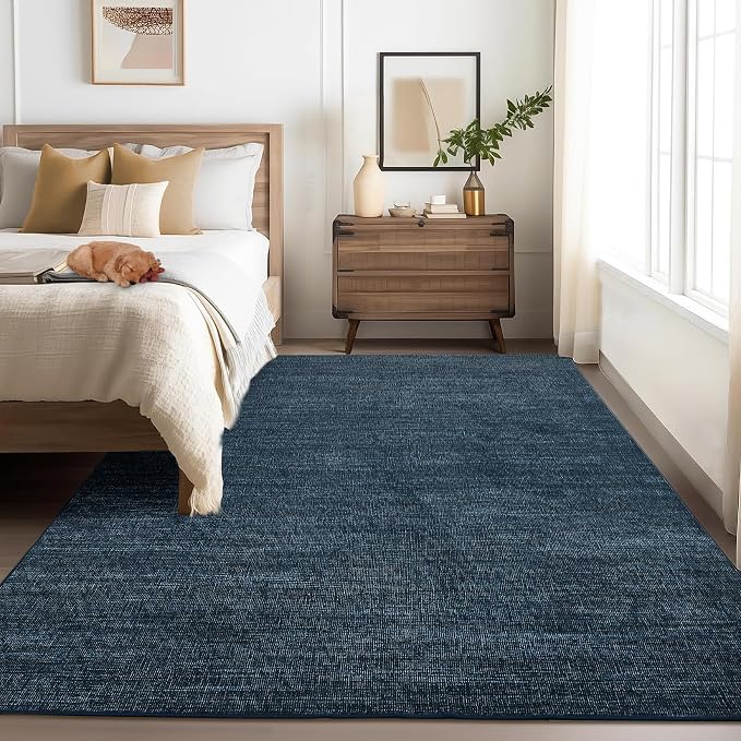 Garvee Washable Living Room Area Rugs 4x6 Kids Rugs for Bedroom, Navy | Modern Solid Color Non Slip Backing Low Pile Non Shedding Stain Resistant Neutral Soft Rug for Entryway Dining Room Dorm