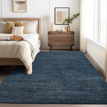 Garvee Washable Living Room Area Rugs 4x6 Kids Rugs for Bedroom, Navy | Modern Solid Color Non Slip Backing Low Pile Non Shedding Stain Resistant Neutral Soft Rug for Entryway Dining Room Dorm