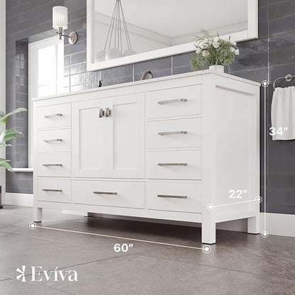 Eviva Aberdeen 60 in. White Single Sink Bath Vanity with Carrara Quartz Top and Undermount Porcelain Sink