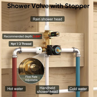Esnbia Shower Faucet Set, Black Shower System with 10 Inches Rain Head and Handheld Spray, 2 Way Valve Kit, Matte Black