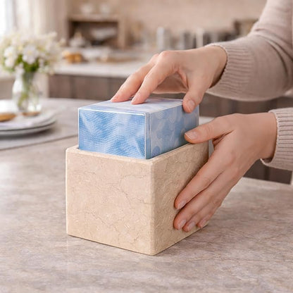 Creative Home Natural Marble Tissue Box Cover, Square Beige Tissue Holder