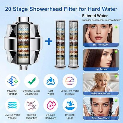Metal 10" Filtered Rainfall Showerhead Combo, Easy Reach, Chrome | 4-Way Diverter with Pause Mode, High Pressure Shower Head with 10-Spray Handheld, 71" Hose/12" Extension Arm/Holder