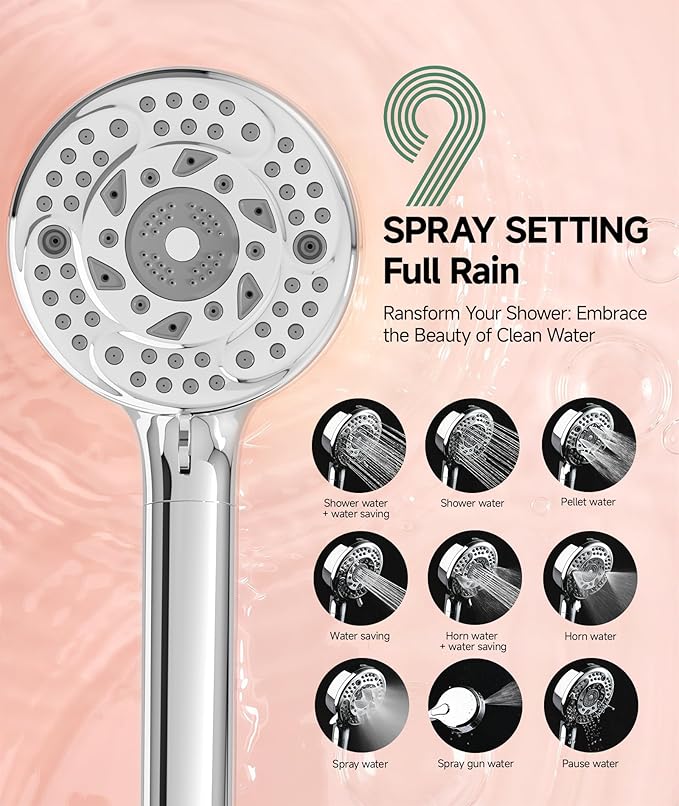 SunCleanse Filtered Shower Head with Handheld, 9-Spray Setting Detachable Showerhead with Filters, Shower Head for Hard Water - Filtered Chlorine, Improve Skin and Hair Texture, Chrome