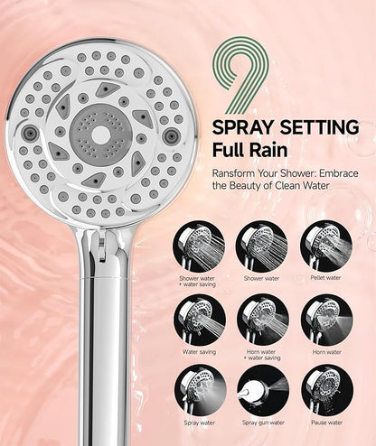 SunCleanse Filtered Shower Head with Handheld, 9-Spray Setting Detachable Showerhead with Filters, Shower Head for Hard Water - Filtered Chlorine, Improve Skin and Hair Texture, Chrome