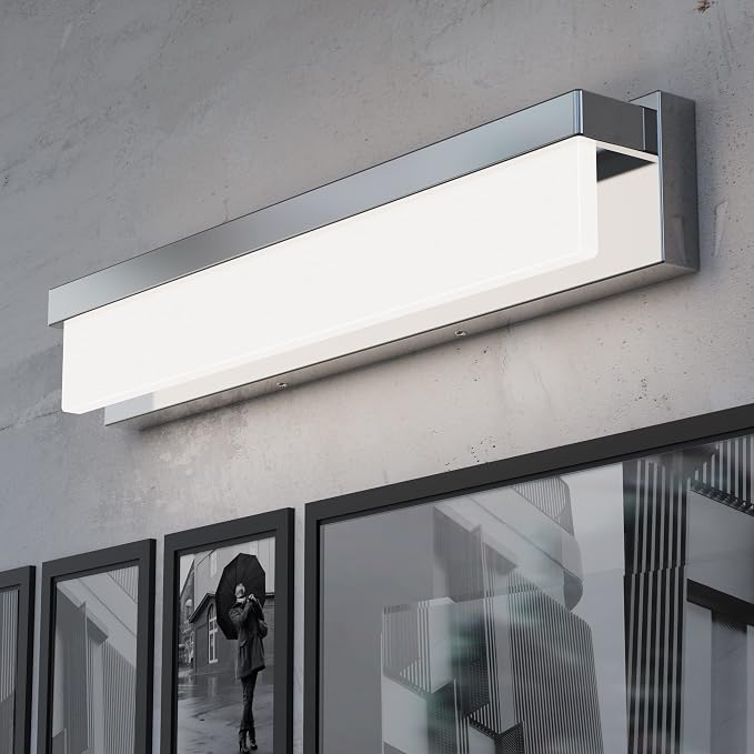 LED Bathroom Vanity Light Fixture Over Mirror 32.3 inch Modern Rectangle Finishing Bath Vanity Lighting Bar 4000K Daylight Wall Sconce (Chrome)