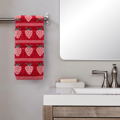 SKL Home Strawberry Jacquard Hand Towel Set-2pc, 100% Cotton, Red | Plush & absorbent terry. For use in the bathroom, kitchen or bar. Great for spring, summer & year-round décor.