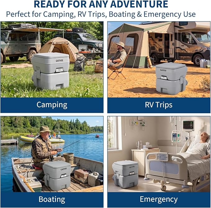 5.3 Gallon Portable Toilet for Camping, with Carry Bag & Detachable Tank, Ideal for Boat, Truck & RV Use, Gray