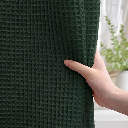 Waffle Weave Shower Curtain - Dark Green Cotton Fabric Texture Heavyweight Shower Curtains for Bathroom,Washable,72Wx72L
