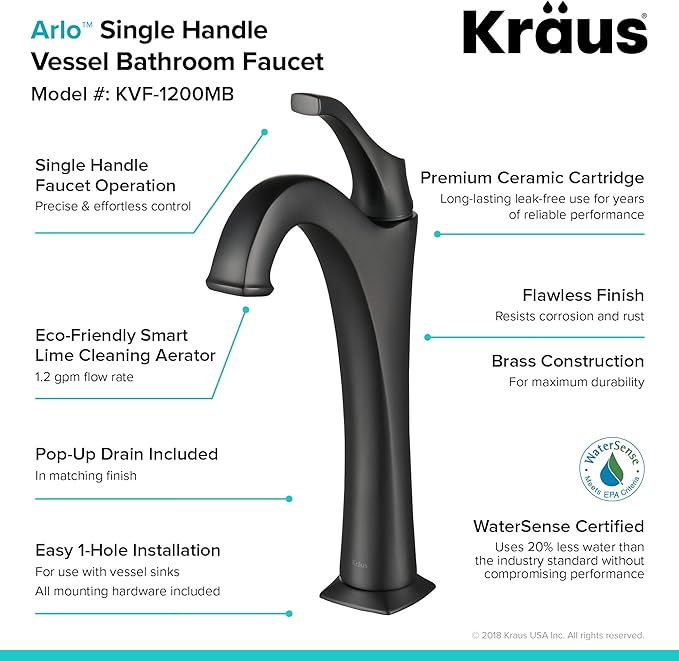 KRAUS Elavo 19-inch Modern Rectangular White Porcelain Ceramic Bathroom Vessel Sink and Matte Black Arlo Faucet Combo Set with Pop-Up Drain, C-KCV-121-1200MB
