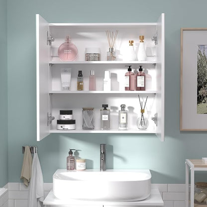 24x24 inch Bathroom Wall Cabinet, Saver Storage Cabinet, Medicine Cabinet with 2 Door and Adjustable Shelves, White（Assembly Required）