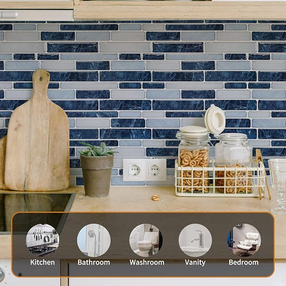 WOWSTAR 10-Sheet Peel and Stick Backsplash Tile for Kitchen Wall, Back Splash Stick On Tiles for Kitchen (12"x12", Dark Blue) | Peel and stick backsplash, self-adhesive wall tile, Dark Blue, waterproof, kitchen bathroom wall, 10-sheet