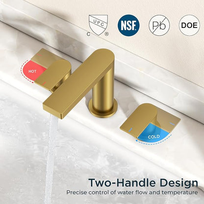 FORIOUS 8 Inch Bathroom Faucet 3 Hole, 2 Handles for Vanity Brushed Gold | 2 Handles Bathroom Sink Faucet with Pop-up Drain and 24" cUPC Lines, Fits 6-12 Inch 3 Hole Install, for RV Laundry Sink