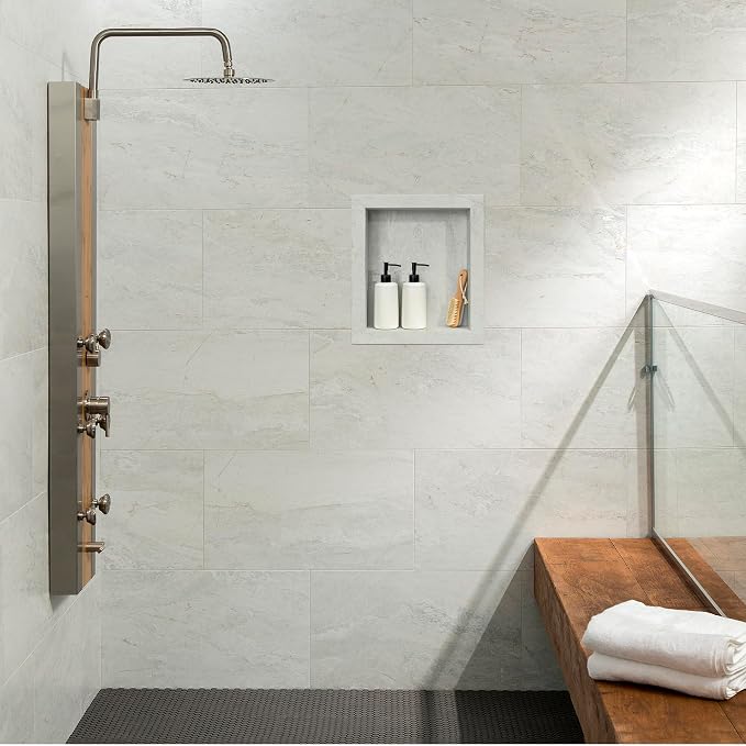 Palisade 17.5 in x 15.5 in Vinyl Shower Niche Polar Frost | Waterproof Shower Insert