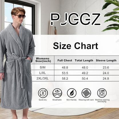Men's Shawl Collar Bathrobe, Soft Long Towel Robe for Men - Super Absorbent Quick Dry yet Warm