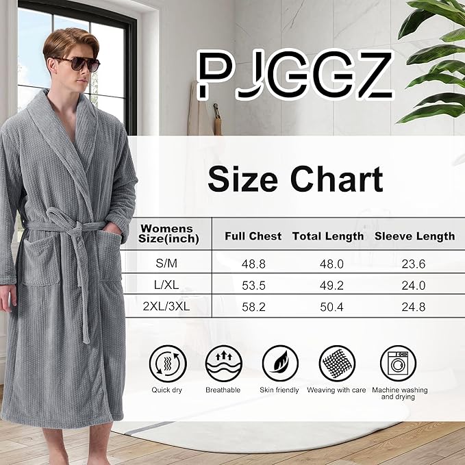 Men's Shawl Collar Bathrobe, Soft Long Towel Robe for Men - Super Absorbent Quick Dry yet Warm