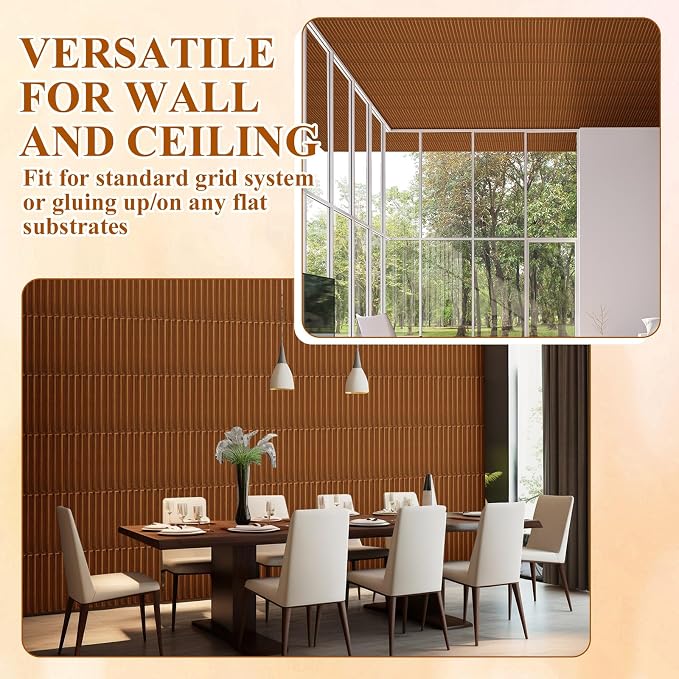 Nuanchu 32 Pcs 3D Wall Panels, 12"x12" PVC Fluted Tiles, Walnut | Waterproof Accent Panels, Paintable Wall Tiles, for TV Background, Bedroom, Bathroom, Gaming Room, Cuttable Home DIY Decor