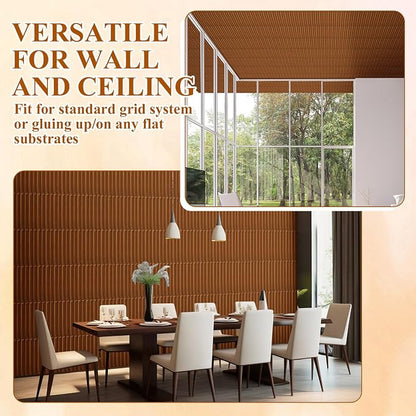 Nuanchu 32 Pcs 3D Wall Panels, 12"x12" PVC Fluted Tiles, Walnut | Waterproof Accent Panels, Paintable Wall Tiles, for TV Background, Bedroom, Bathroom, Gaming Room, Cuttable Home DIY Decor
