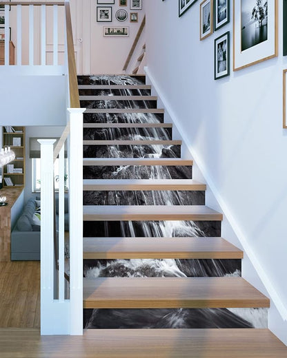 FLFK Stair Riser Decals - Stair Stickers Decals Peel and Stick,Rock Waterfall Stair Decals Self-Adhesive for Home Decor, 39.3" W x 7.08" H x 13Pcs