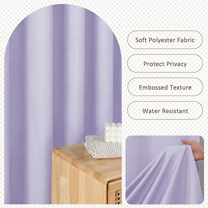 Extra Long Shower Curtain 96 Inch Long 1 Piece, Waffle Embossed Textured Fabric Shower Curtain for Bathroom Large Hotel, Water Resistant, Machine Washable, Lavender, 72Wx96L Inches