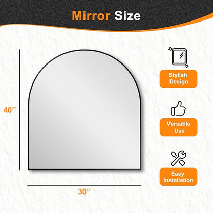 Arched Bathroom Mirror, Black, 32"x30" | Wall Mounted, Vanity Mirror, For Bedroom, Living Room and Entryway