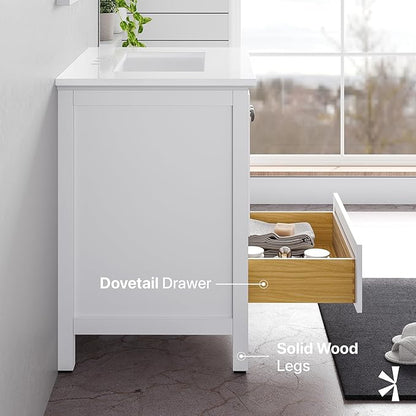 Eviva Britney 30 in. White Single Sink Bath Vanity with Carrara Quartz Top and Undermount Porcelain Sink