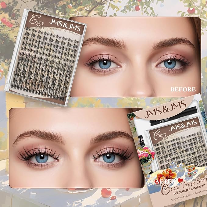 JMS&JMS Double Spike Lash Cluster Kit, Anime Lashes Kit with Invisible Band | C Curl 8-18MIX Lash Lift Kit False Eyelashes Natural Wispy Lash Clusters Kit DIY Eyelash Clusters Kit at Home