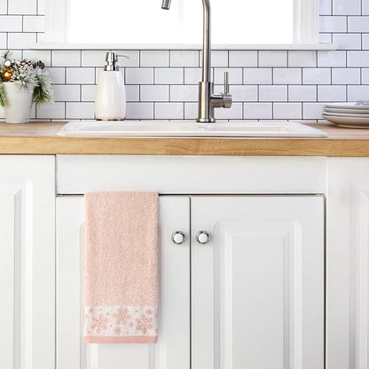 SKL Home Christmas/Winter Heather Snowflake Hand Towel Set-2pc, Blush Pink | 100% Cotton. 500 GSM. Plush & absorbent jacquard. Great for the bathroom, kitchen or bar & gifting.