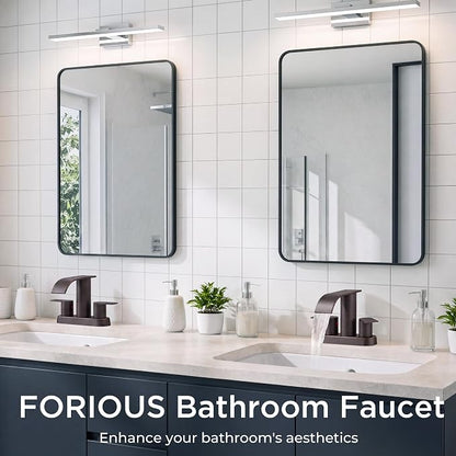 FORIOUS Bathroom Faucet 4 Inch Centerset 2 Hole Waterfall Oil Rubbed Bronze | Bathroom Sink Faucet 2 Handles with Pop up Drain and cUPC Hose, Lead-Free, Suitable for RV Vanity Lavatory and Restroom
