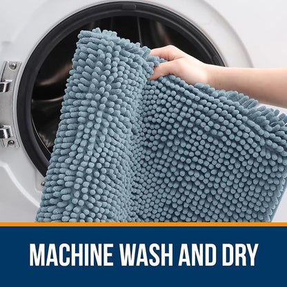 OLANLY Bathroom Runner Rugs 47x24, Extra Soft Absorbent Chenille Bath Rugs | Airy Blue, Quick-Drying Rubber Backing, Washable Long Bath Mat for Bathroom Floor, Tub and Shower, Home Decor Accessories
