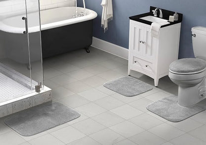 Garland Rug Traditional Nylon Washable Platinum Gray 4 Piece Set - Lid, Contour, 2 Bath Rugs - Soft, Absorbent, and Stylish for Your Bathroom