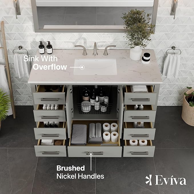Eviva Aberdeen 48 in. Gray Single Sink Bath Vanity with Carrara Quartz Top and Undermount Porcelain Sink