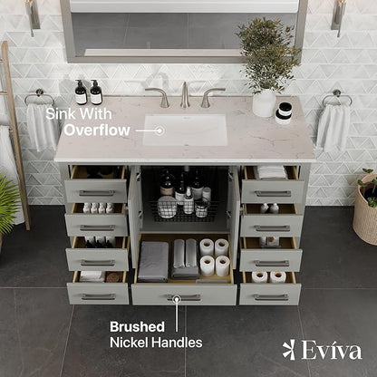 Eviva Aberdeen 48 in. Gray Single Sink Bath Vanity with Carrara Quartz Top and Undermount Porcelain Sink