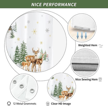Christmas Winter Forest Shower Curtain for Bathroom 72W*72H Inch Snowman Deer Snowflake Rustic Xmas Pine Tree Farmhouse Country Holiday Decorations Bathtub Decor Waterproof Polyester Fabric Set