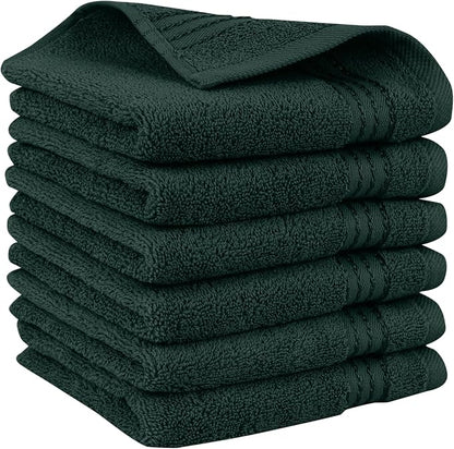 Elegant Comfort Premium Turkish Cotton 6 Pack Washcloths Set - 13 x 13 inch, Luxurious Hotel Spa Quality 100% Turkish Cotton 6PC Washcloth Set - Highly Absorbent - Soft Bathroom Towels, Hunter Green