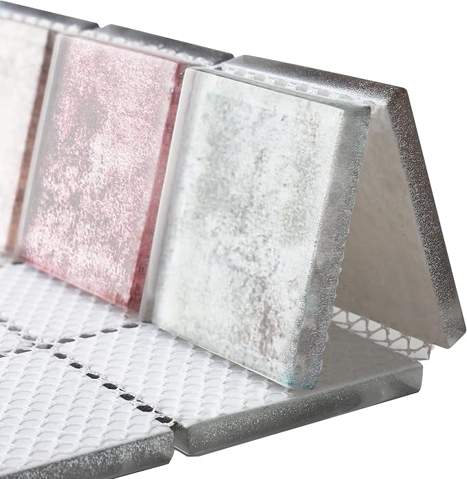 Antique 2'' x 2'' Glass Squared Tile Glazed Red Grey Grid Mosaic Wall Backsplash Tile PT31 (Box of 5 Sheets)