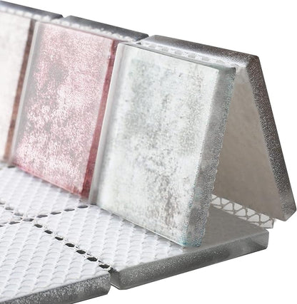 Antique 2'' x 2'' Glass Squared Tile Glazed Red Grey Grid Mosaic Wall Backsplash Tile PT31 (Box of 5 Sheets)